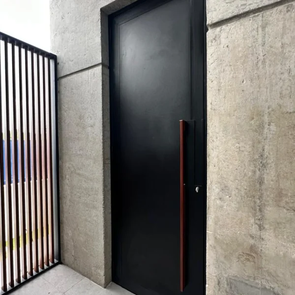 Aluminium Panel Swing Door clad with Timber Handle @ N House